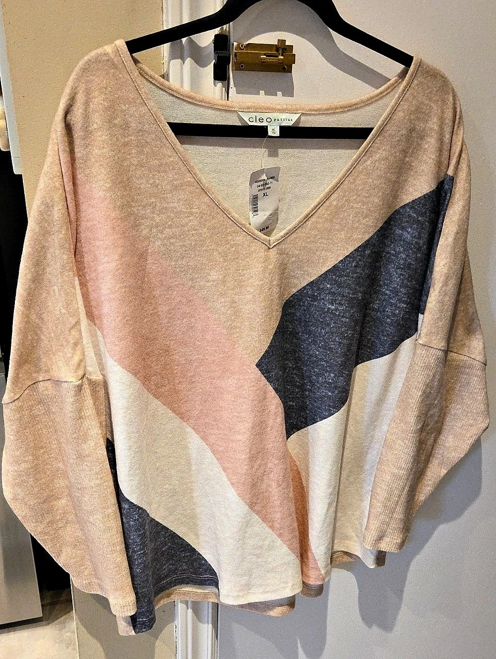 Cleo Petites Color Block V-Neck Tunic Pink & Blue XL NWT